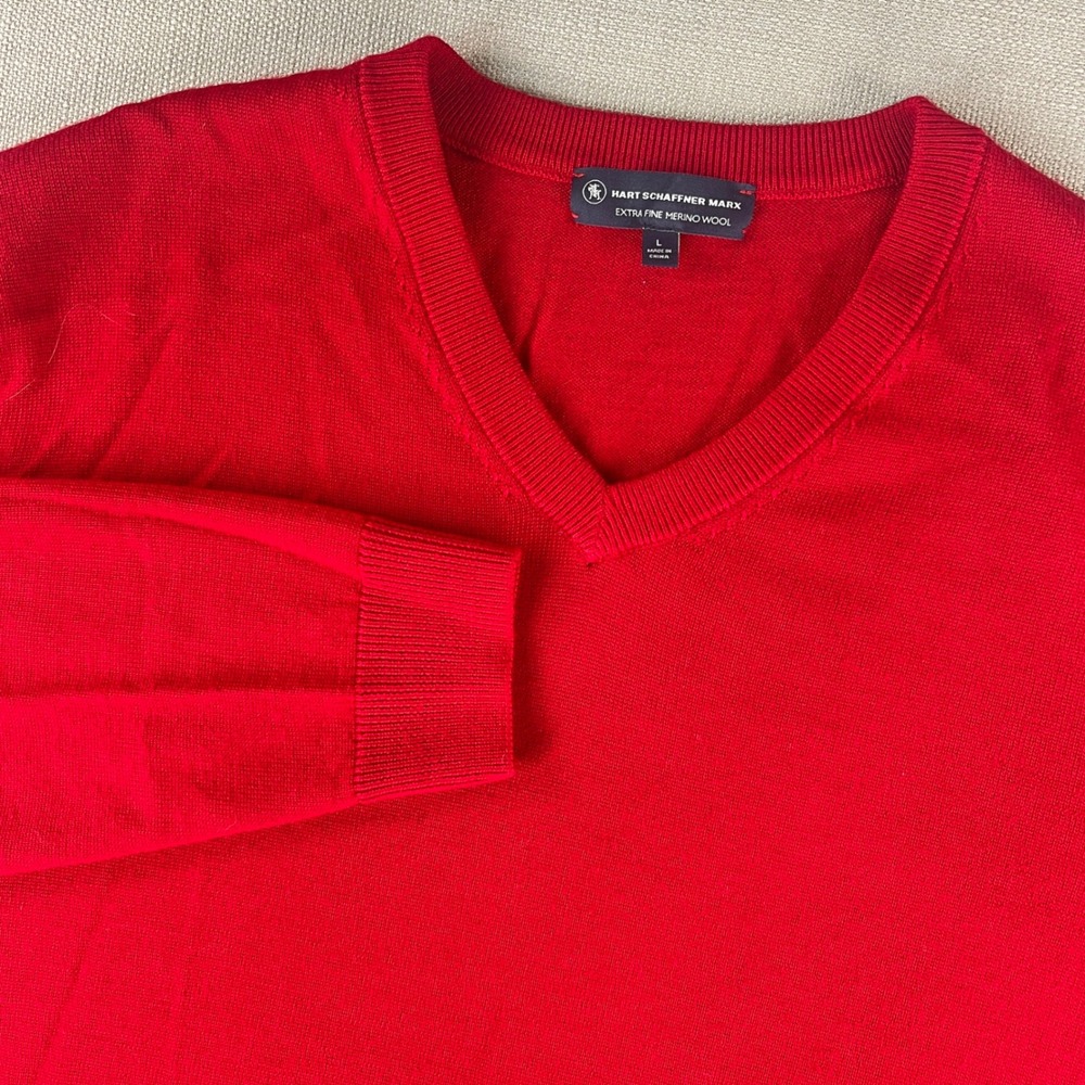 Hart Schaffner Marx V-Neck Sweater Mens Large Red Extra Fine Merino Wool